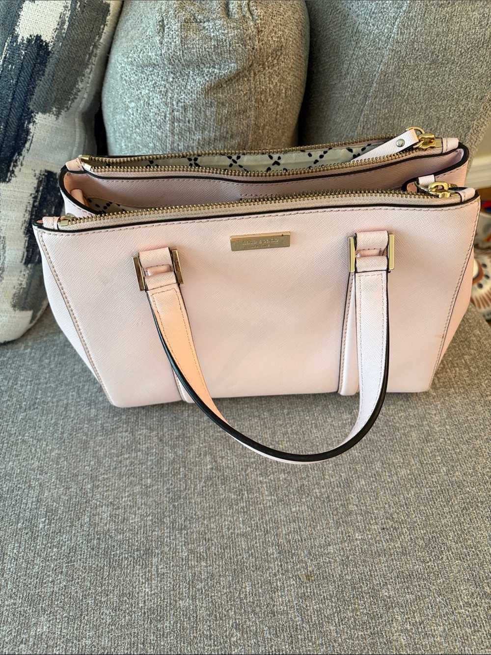 kate spade blush pink Saffiano leather double-zip bag